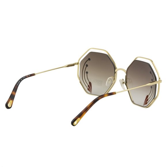 New Chloe Women Oversized Sunglasses Gold Octagon CE-132 Brown Floating Lens - Picture 8 of 9
